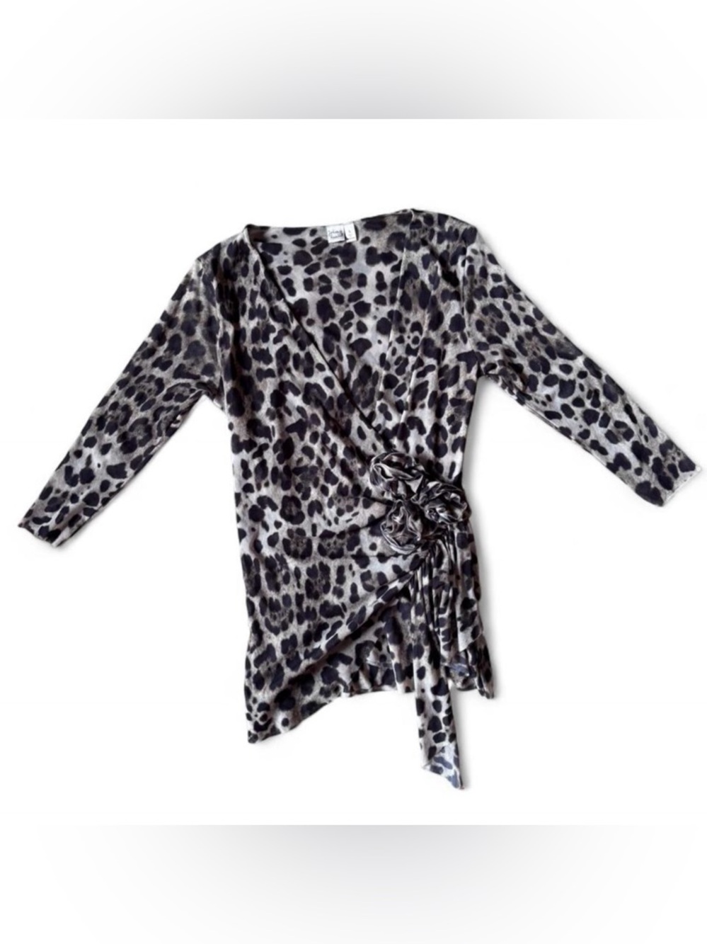 Women's Leopard Print Wrap Top with Side Rosette